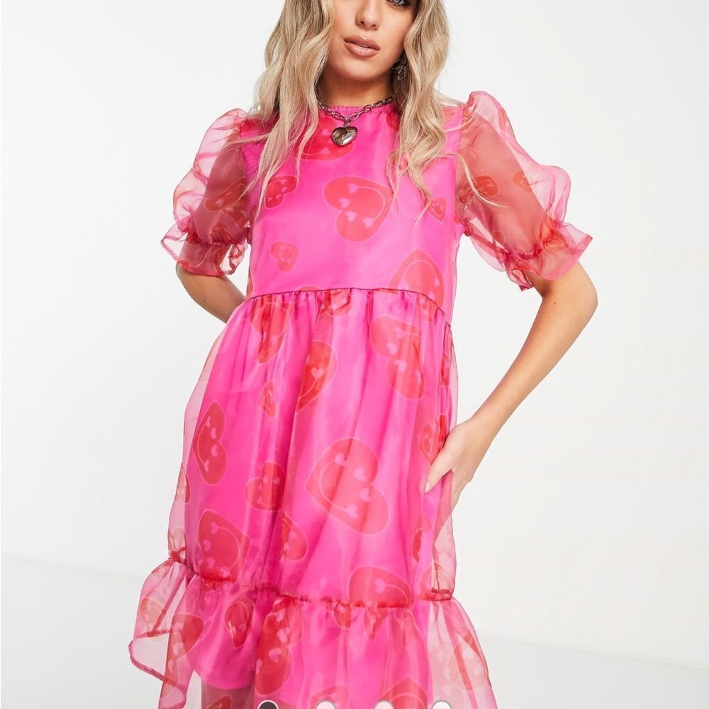 Twisted Wunder Smock Mini Organza Dress in Happy Heart Print 4